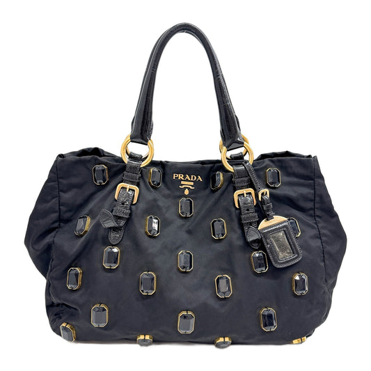 Tessuto Pietre Jeweled Black Nylon Shoulder Bag