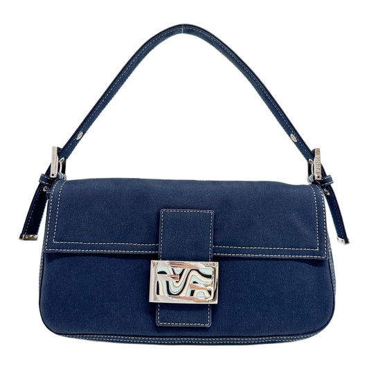 Baguette Navy Blue Canvas Shoulder Bag