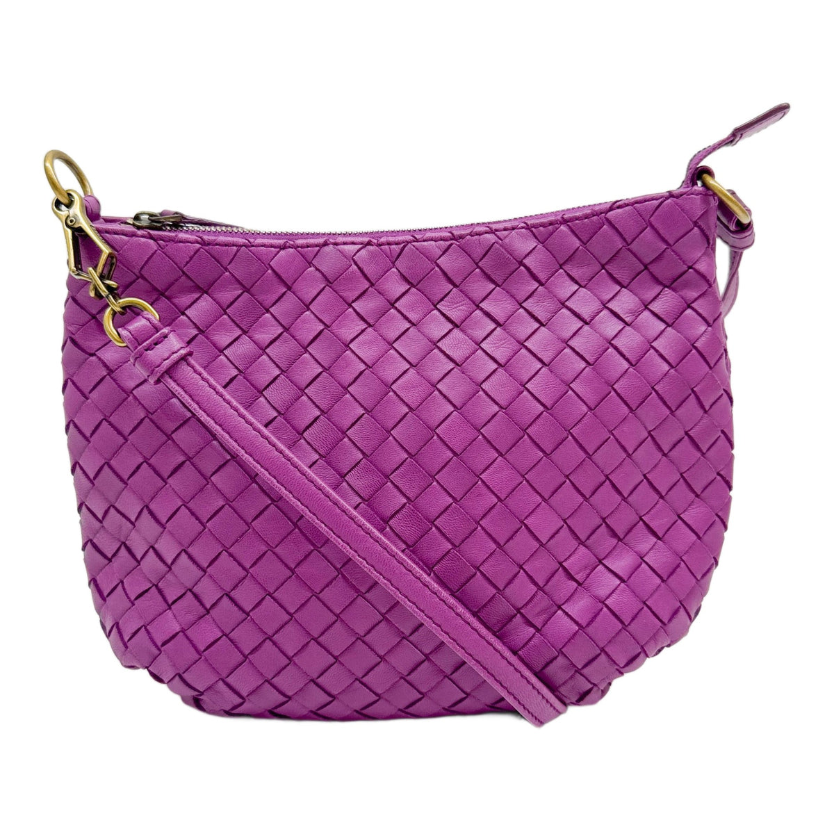 Purple Intrecciato Leather Crossbody Bag