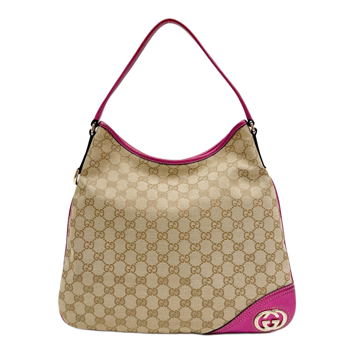 New Britt Pink Trim Brown GG Canvas Shoulder Bag