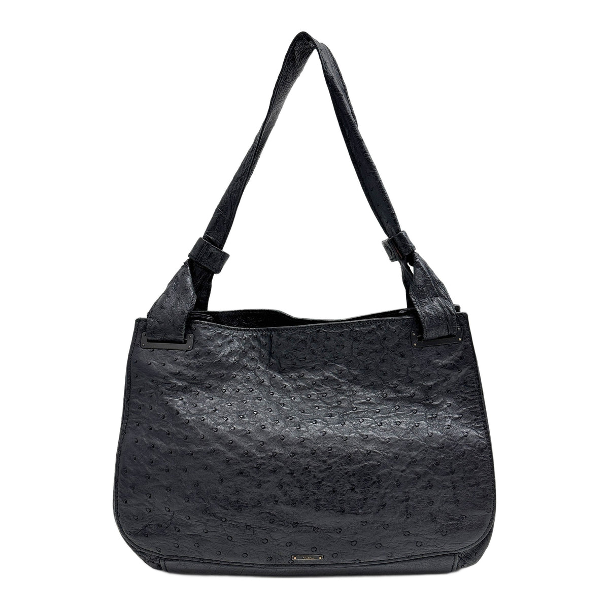 Black Ostrich Embossed Leather Shoulder Bag