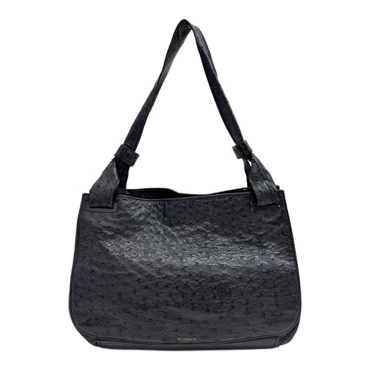 Black Ostrich Embossed Leather Shoulder Bag