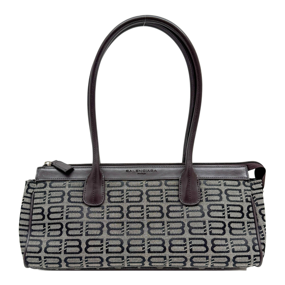 BB Brown Trim Grey Monogram Canvas Handle Bag