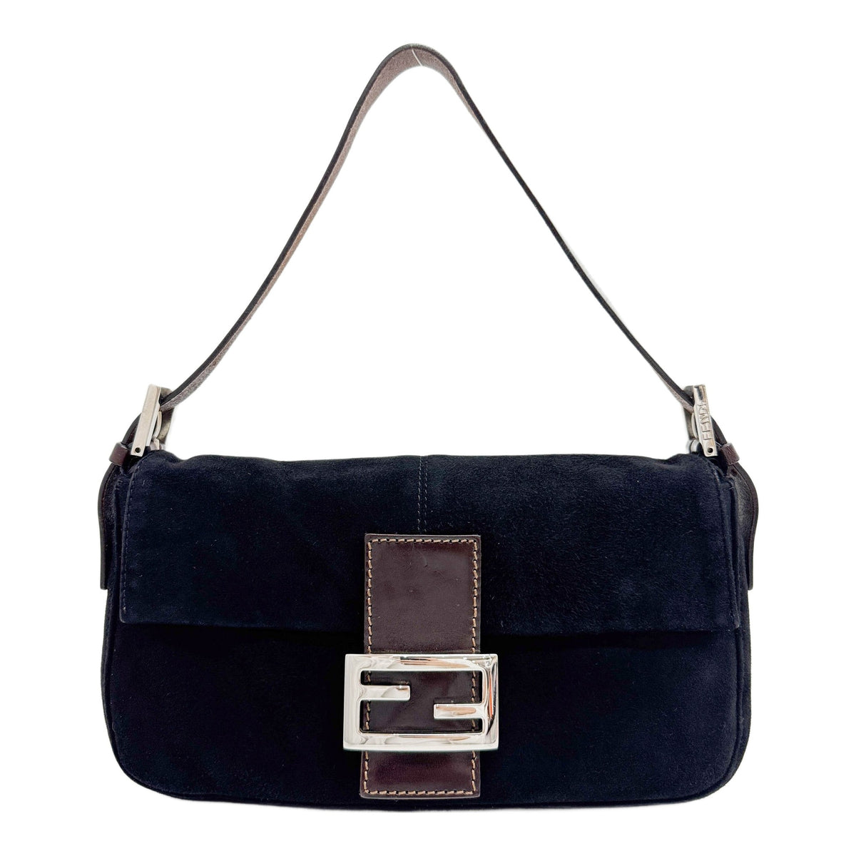 Baguette Black Suede Shoulder Bag