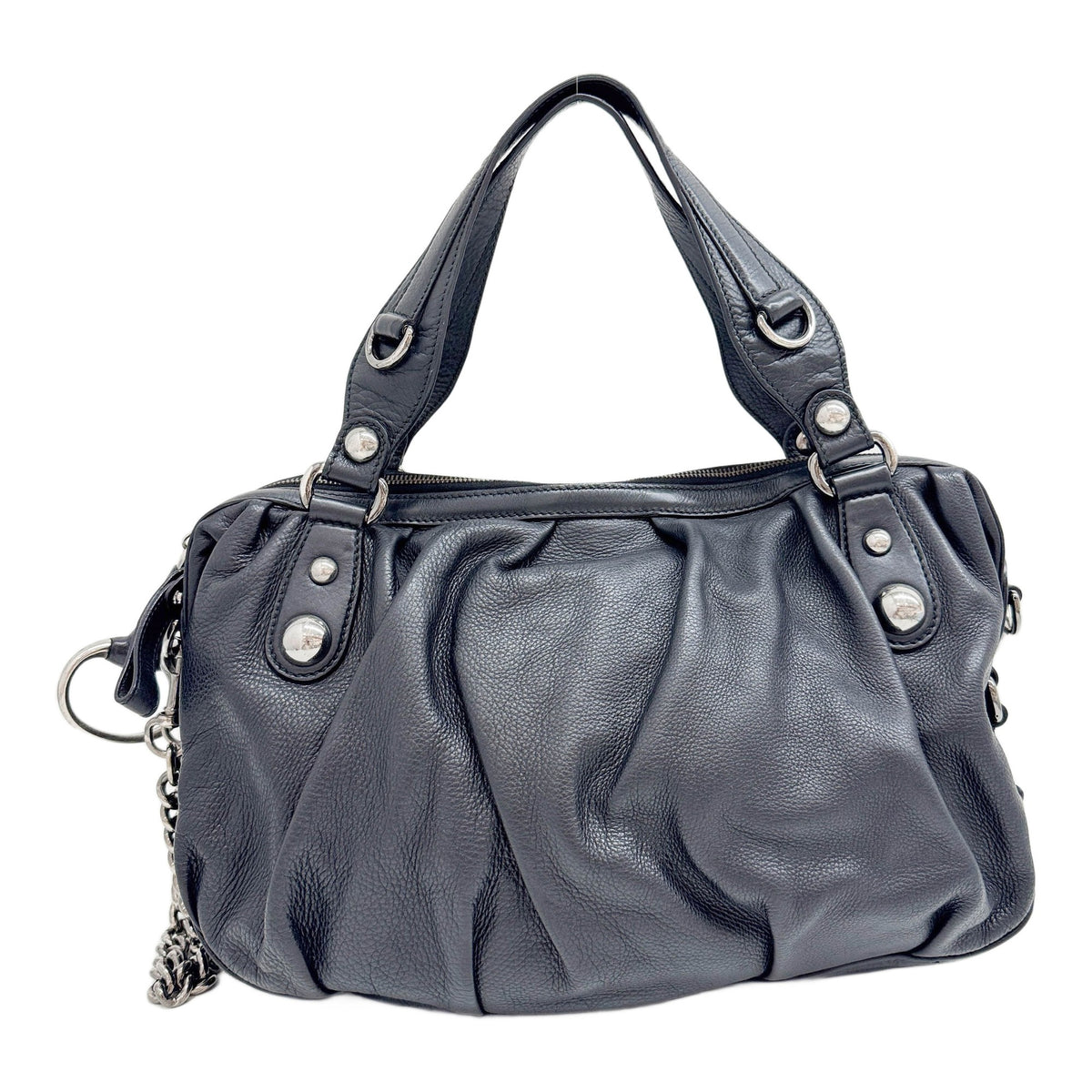 Icon Bit Black Leather Shoulder Bag with Silver Hardware