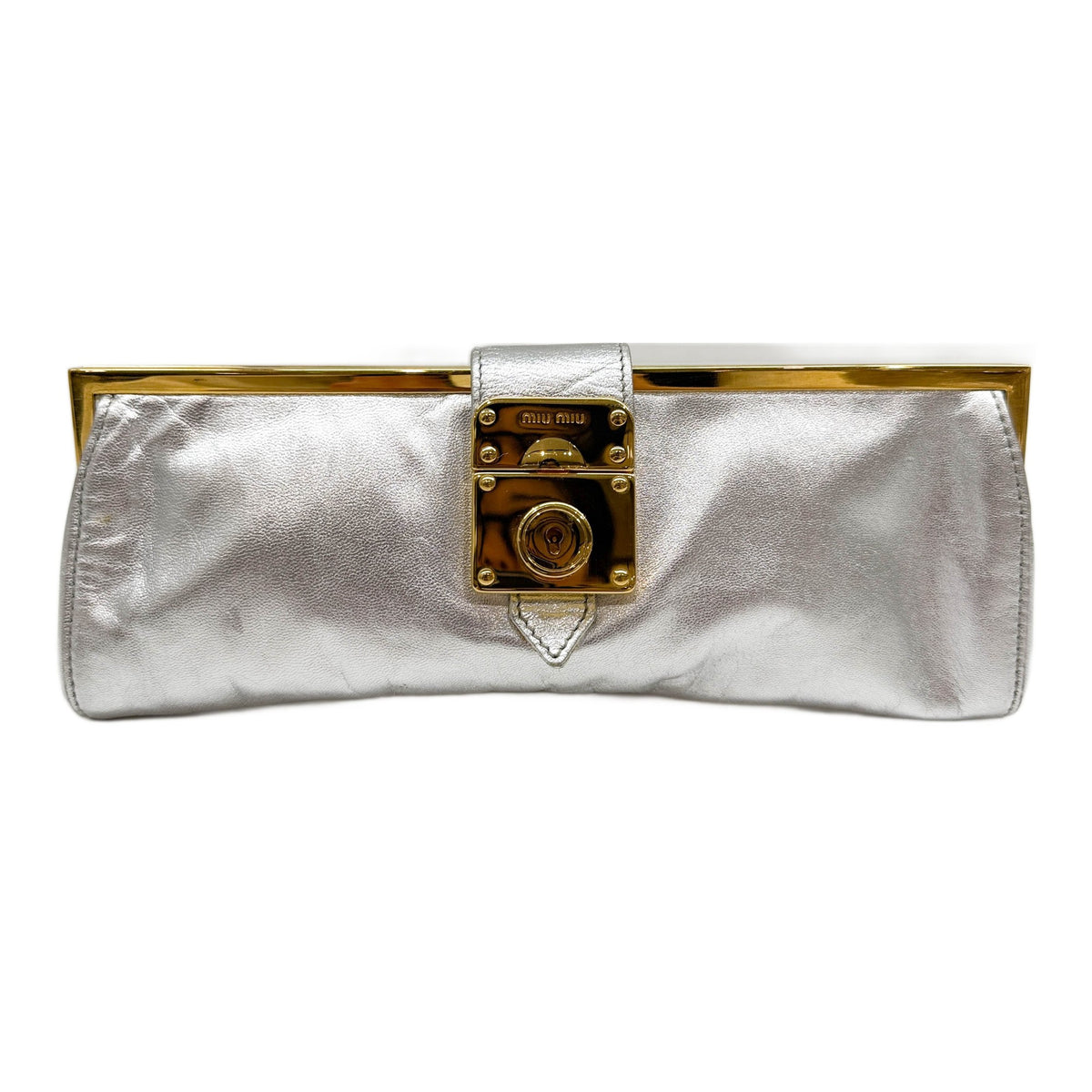 Silver Leather Clutch Bag