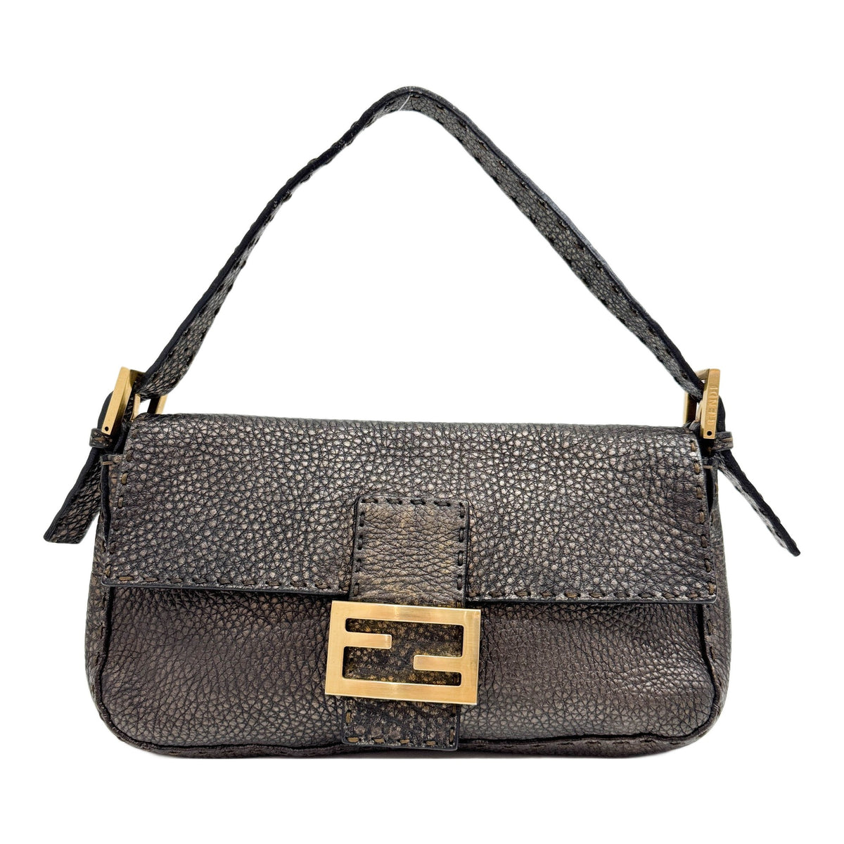 Baguette Selleria Metallic Brown Leather Shoulder Bag