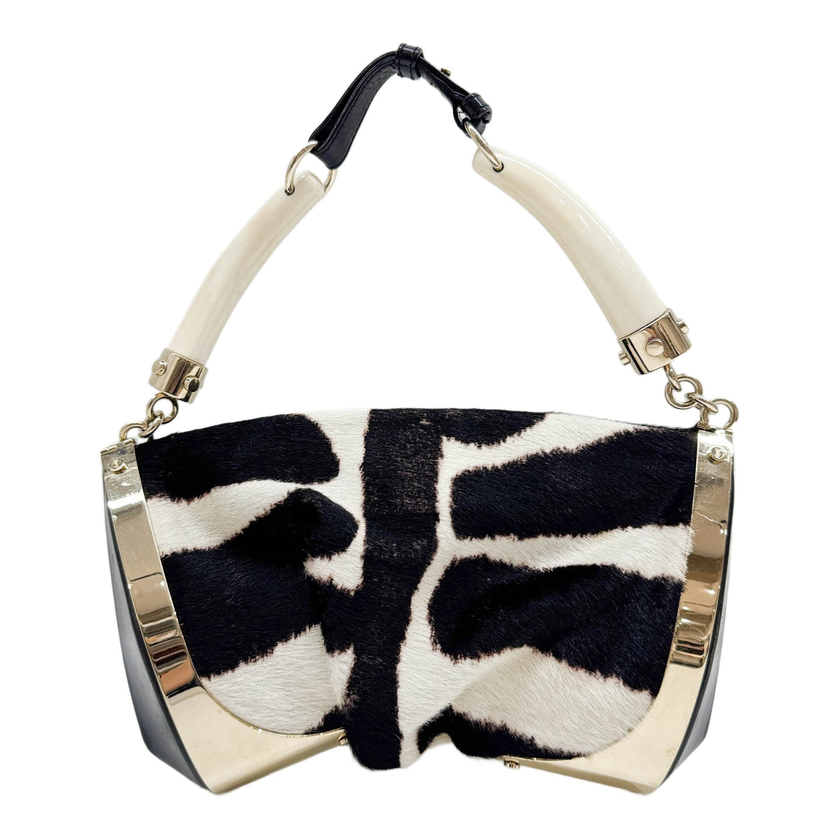 Double Horn Mombasa Zebra Print Pony Hair Handle Bag