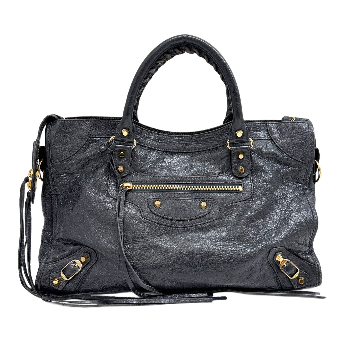 City Metallic Edge Gray Leather Two Way Bag