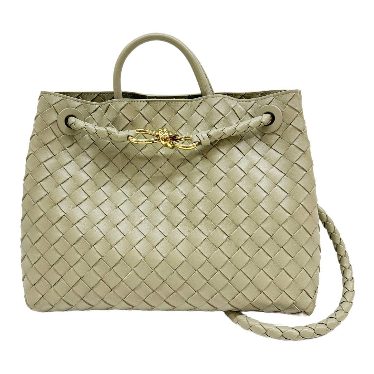 Medium Andiamo Intrecciato Sage Green Leather Two Way Bag