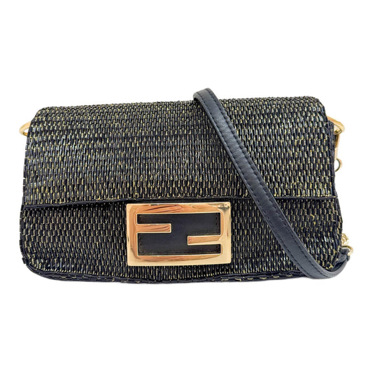 Mini Baguette Gold Threaded Black Bead Shoulder Bag