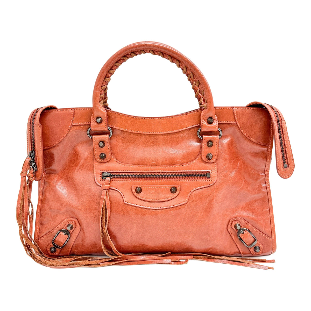 Le City Khaki Brown Leather Handle Bag