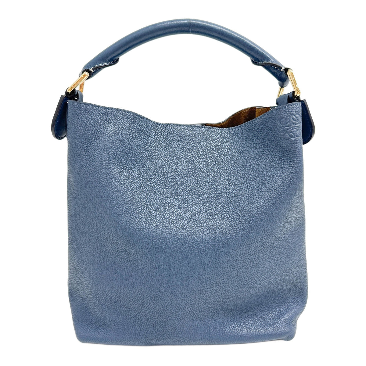 Bucket Blue Leather Handle Bag