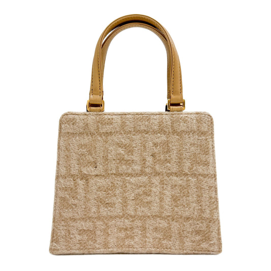 Beige Brown Zucca Wool Hand Bag