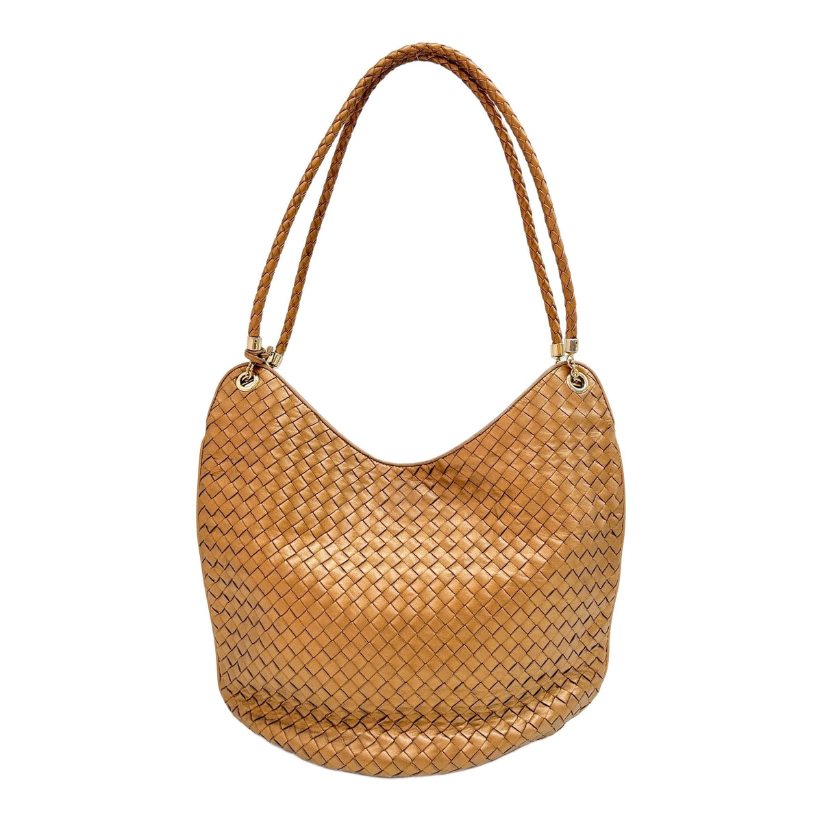 Intrecciato Dark Metallic Gold Leather Shoulder Bag