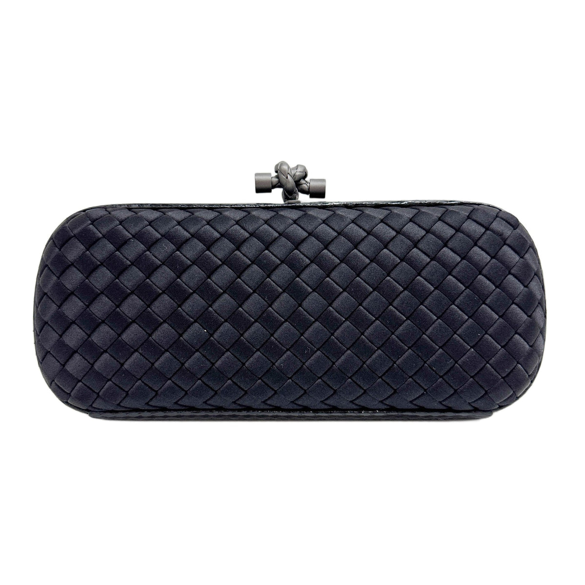 Intrecciato Black Satin Clutch Bag
