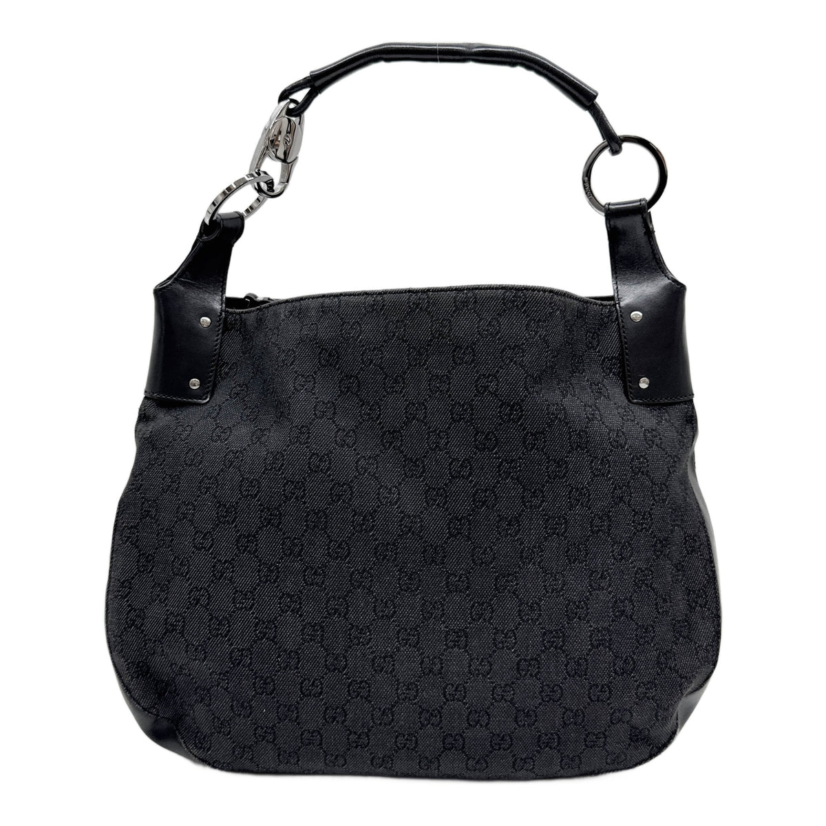 Black GG Denim Canvas Hobo Shoulder Bag