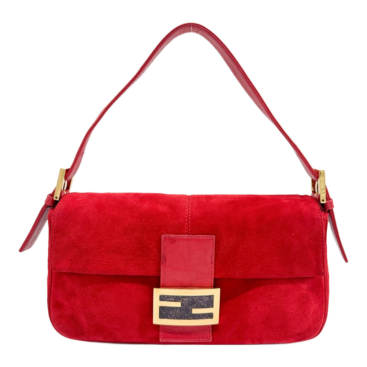 Baguette Red Suede with Gold Hardware Shoulder Bag