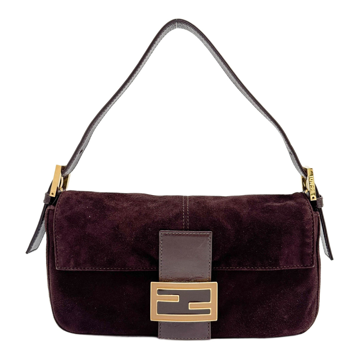 Baguette Brown Suede Shoulder Bag