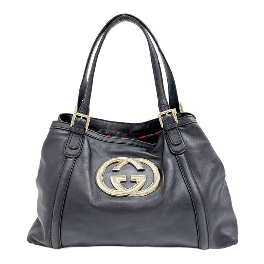 Britt Black Leather Tote Bag
