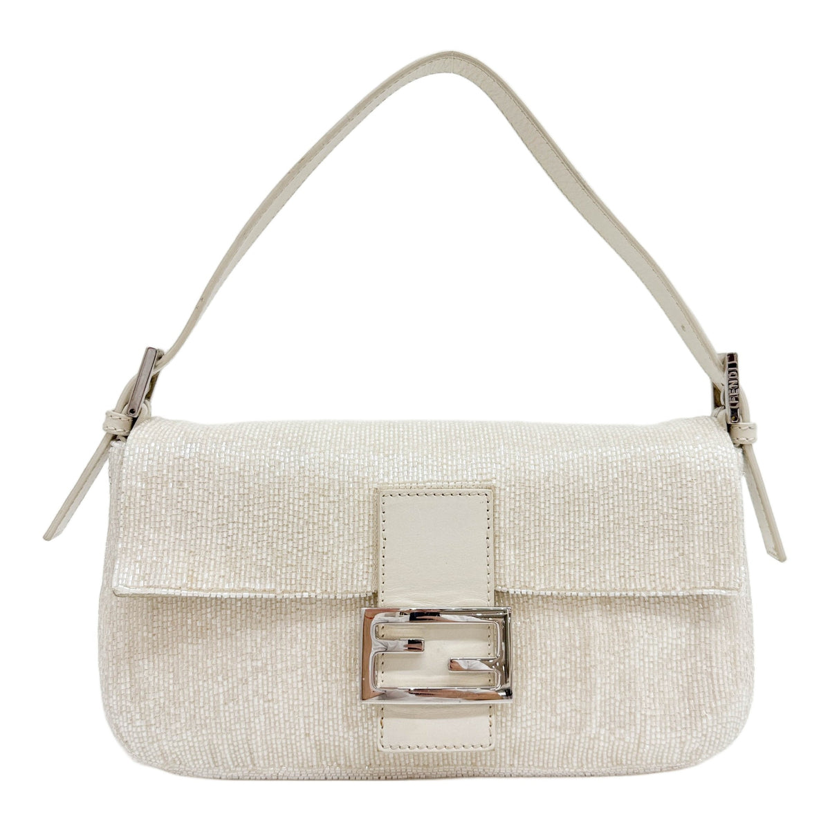 Baguette Off-white Bugle Beads Shoulder Bag