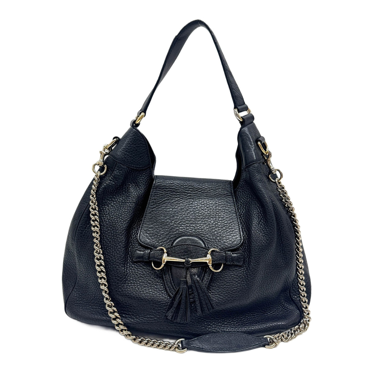 Emily Black Leather Hobo Shoulder Bag