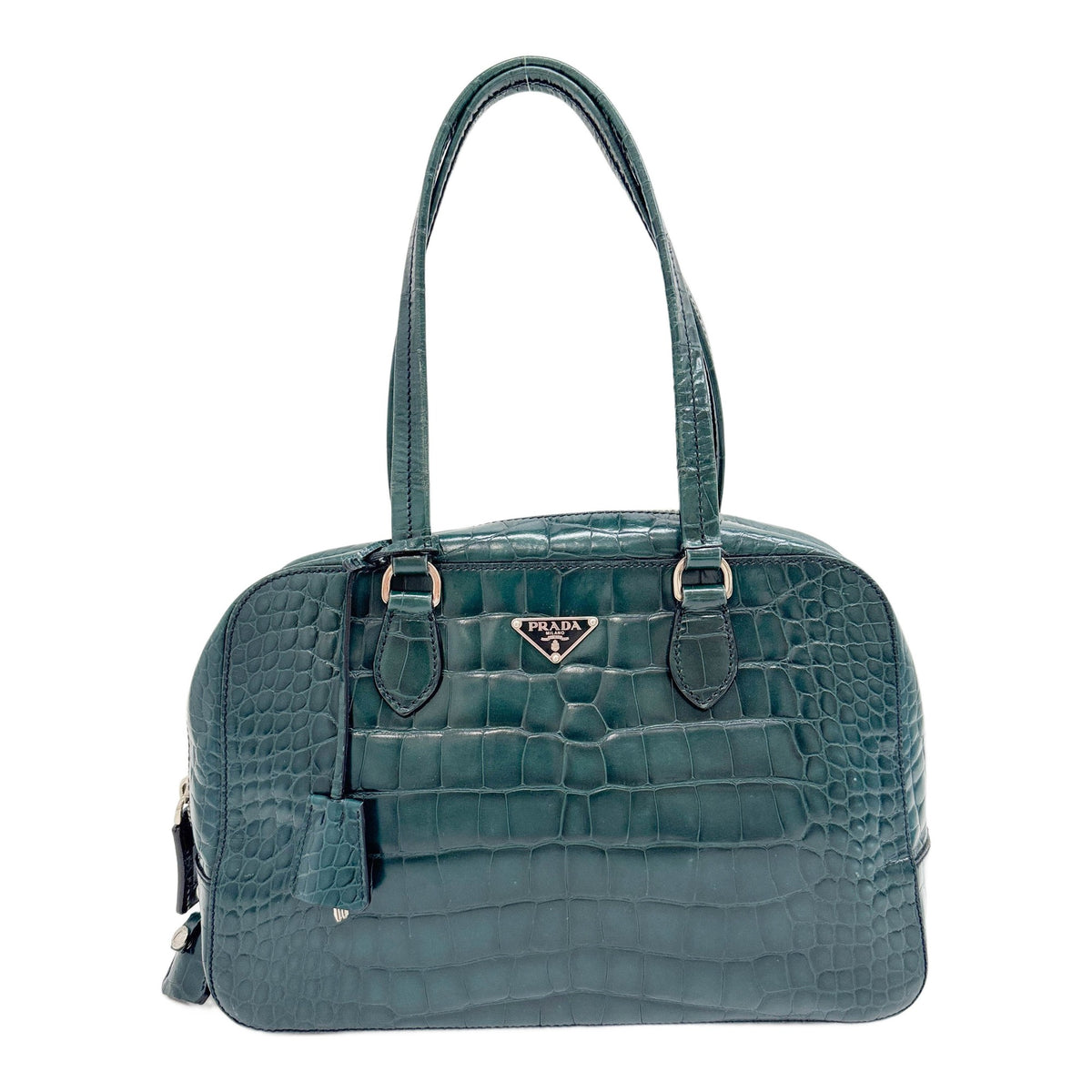 Bauletto Emerald Green Crocodile Embossed Leather Hand Bag