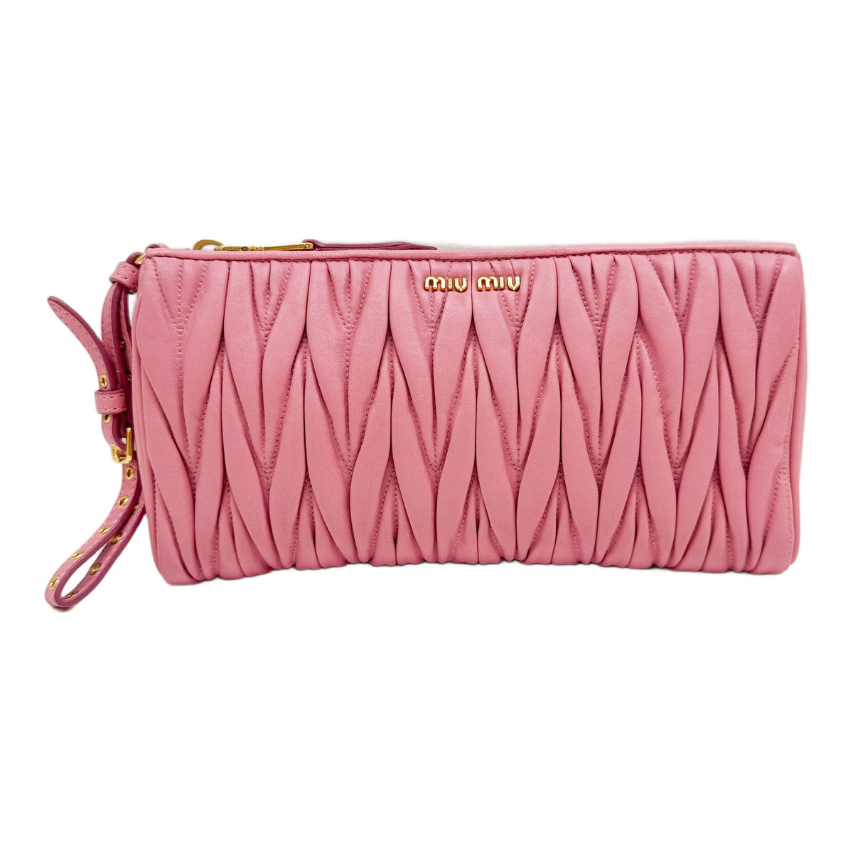 Matelassé Bubblegum Pink Leather Wristlet Clutch Bag