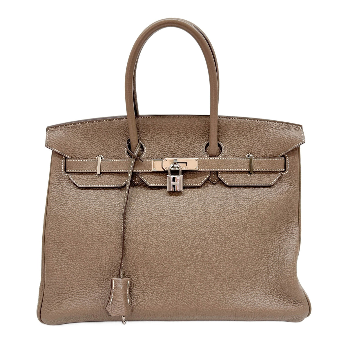 Birkin 35 Taupe Brown Leather and Silver Hardware Hand Bag