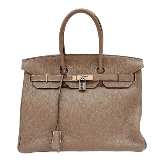 Birkin 35 Taupe Brown Leather and Silver Hardware Hand Bag