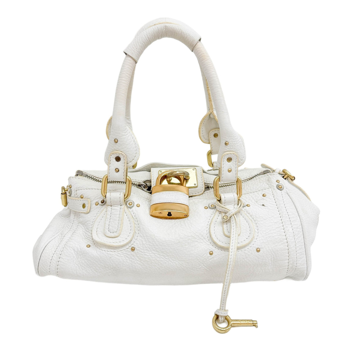 Paddington White Leather Shoulder Bag with Gold Hardware
