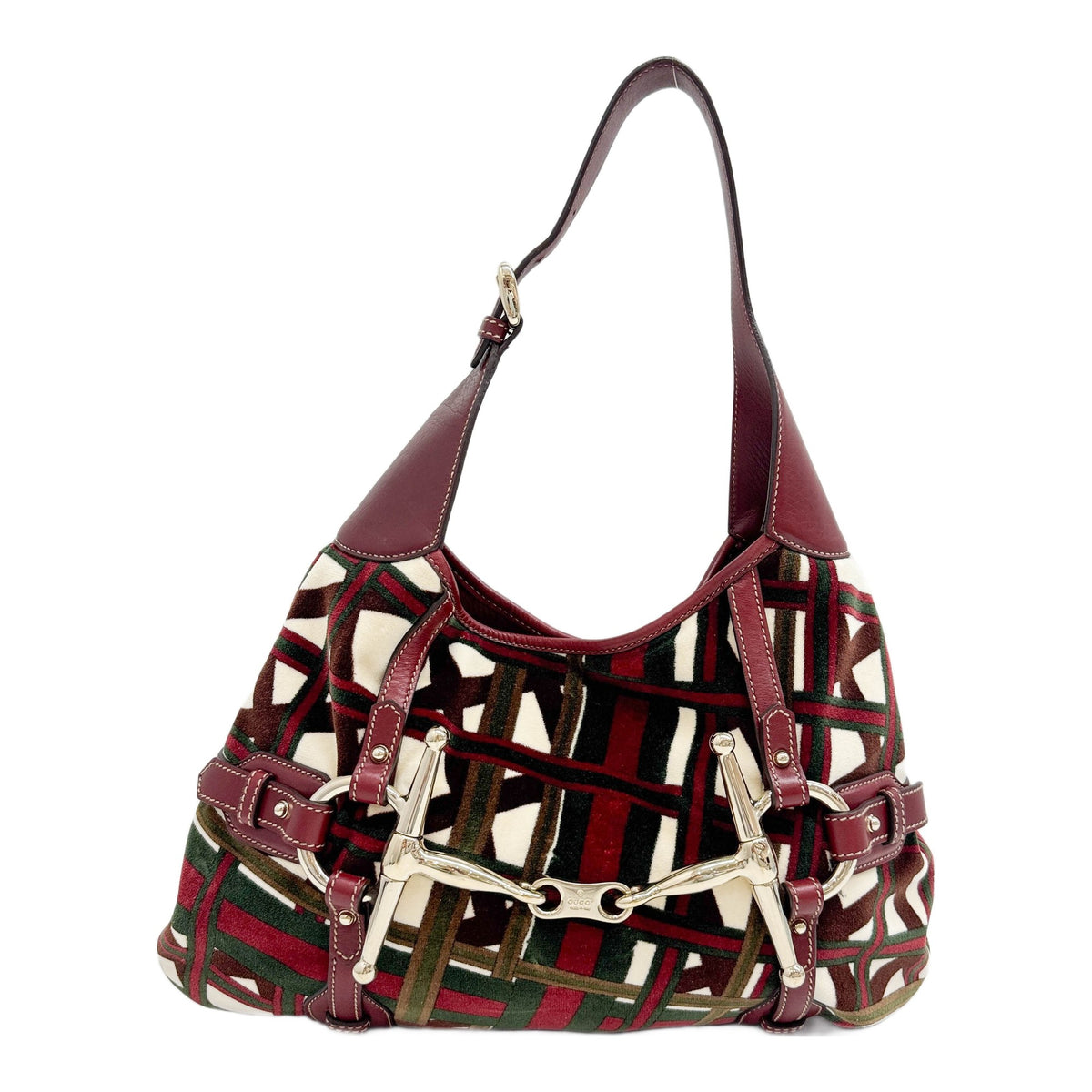 85th Anniversary Jackie Horsebit Hobo Red and Green Velvet with Red Leather Trim Shoulder Bag