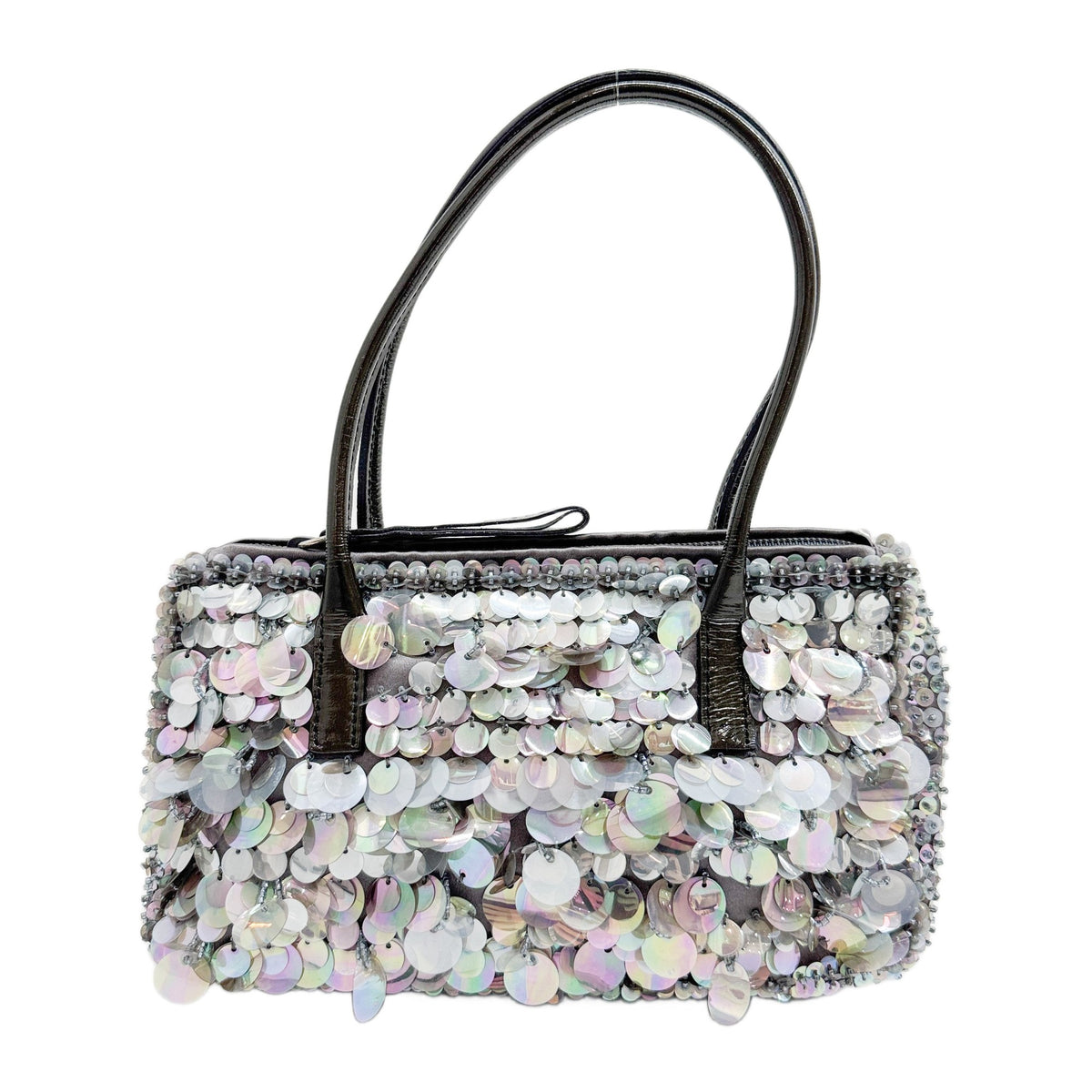 Sequined Gray Satin Hand Bag