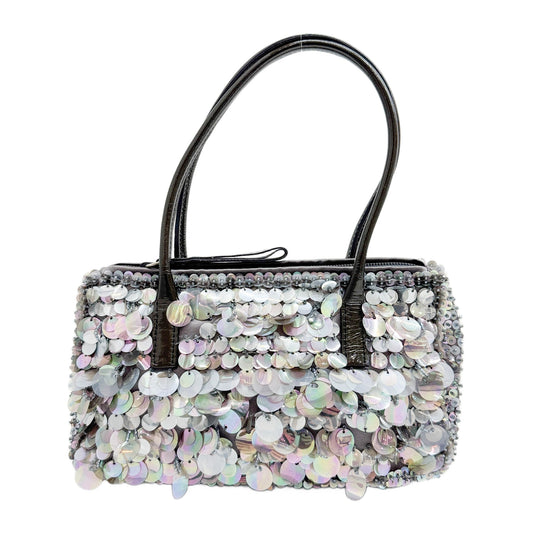 Sequined Gray Satin Hand Bag