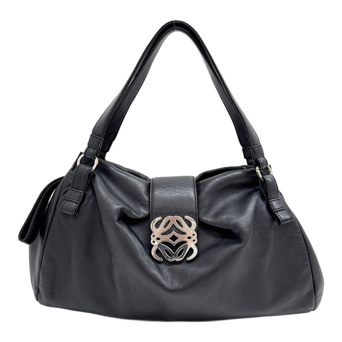 Anagram Black Leather Shoulder Bag