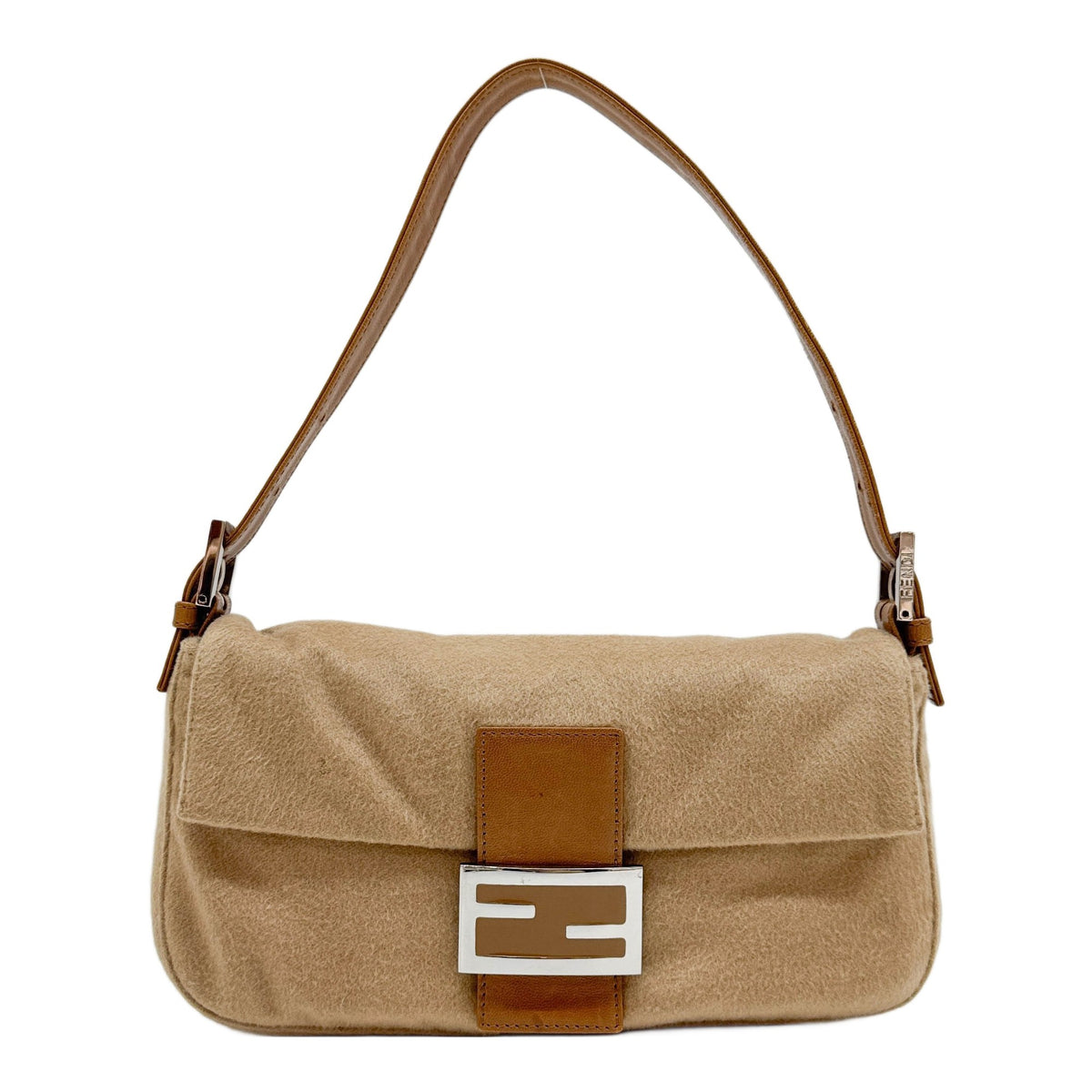 Baguette Light Brown Wool Shoulder Bag
