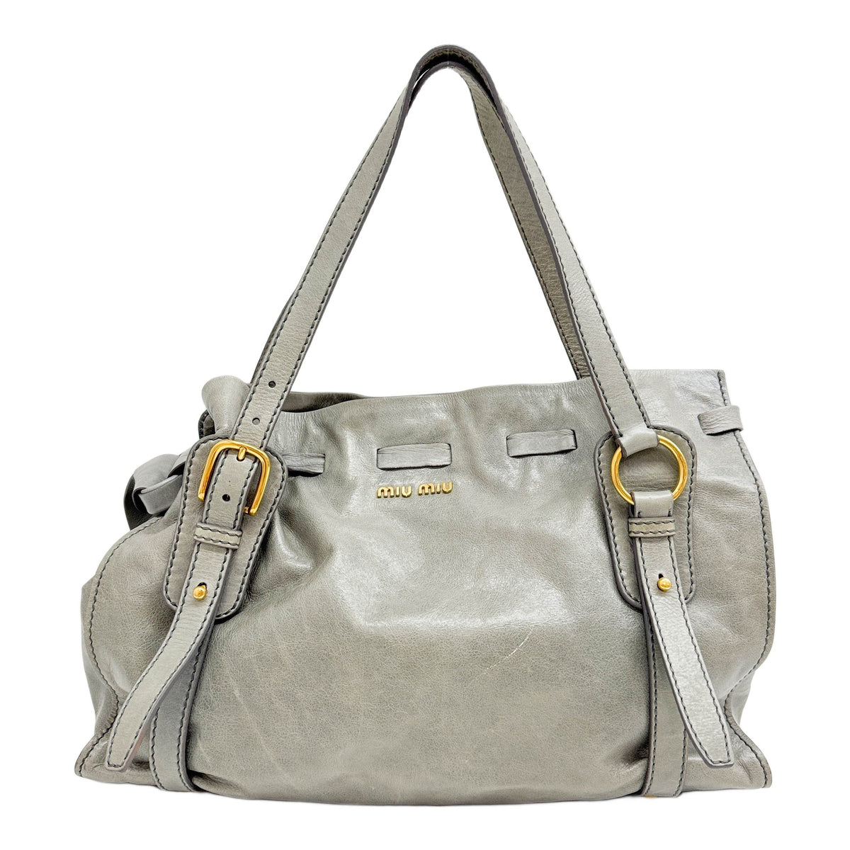 Vitello Lux Bow Sage Green Leather Shoulder Bag