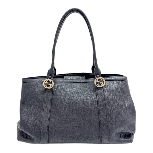 Miss GG Black Leather Shoulder Tote Bag
