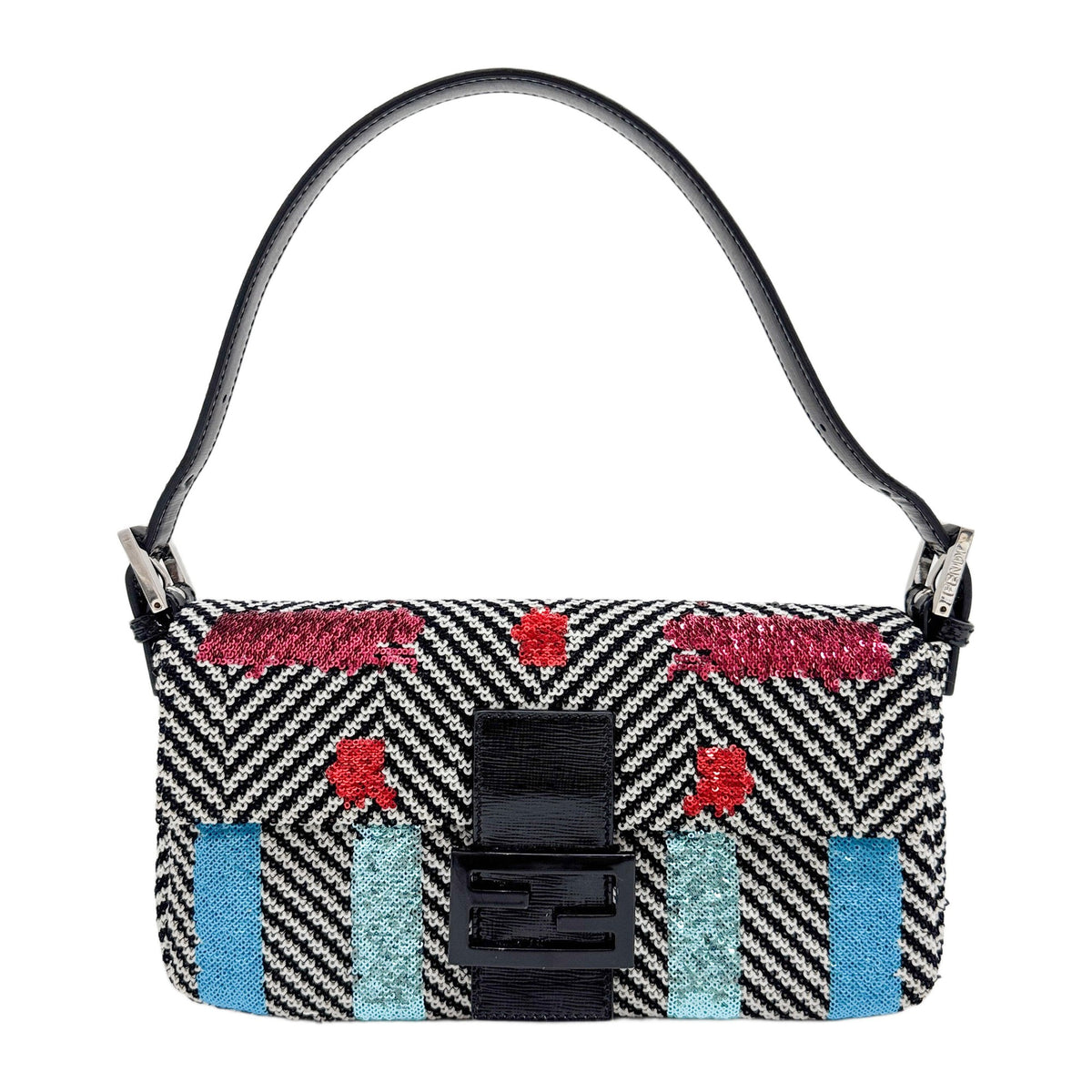 Baguette Multicolored Sequin Patent Leather Shoulder Bag