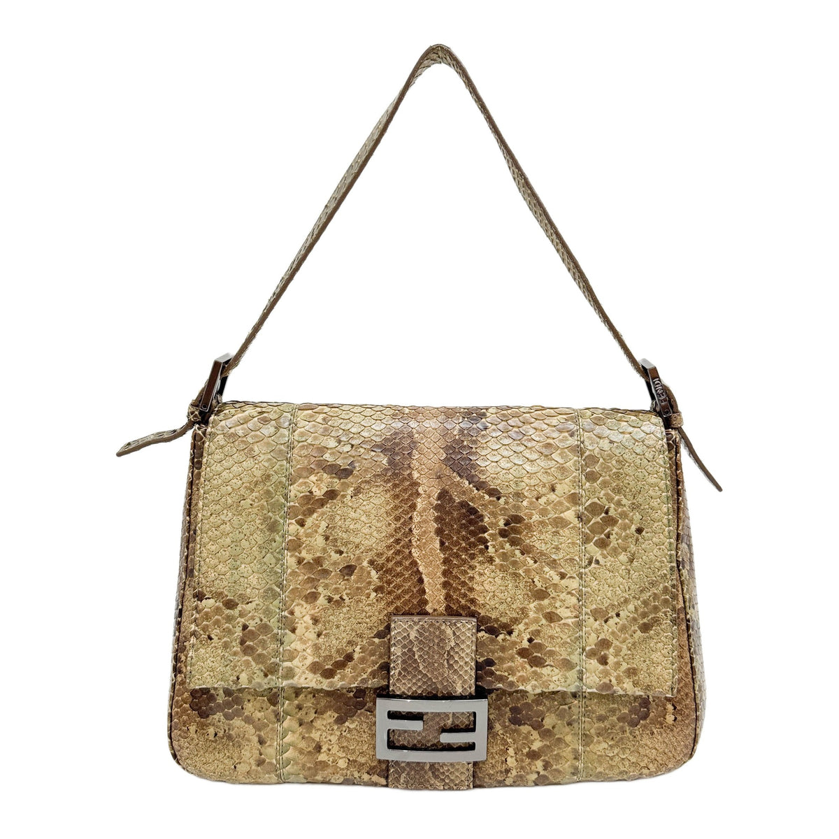 Mamma Baguette Camouflage Brown Python Embossed Leather Shoulder Bag