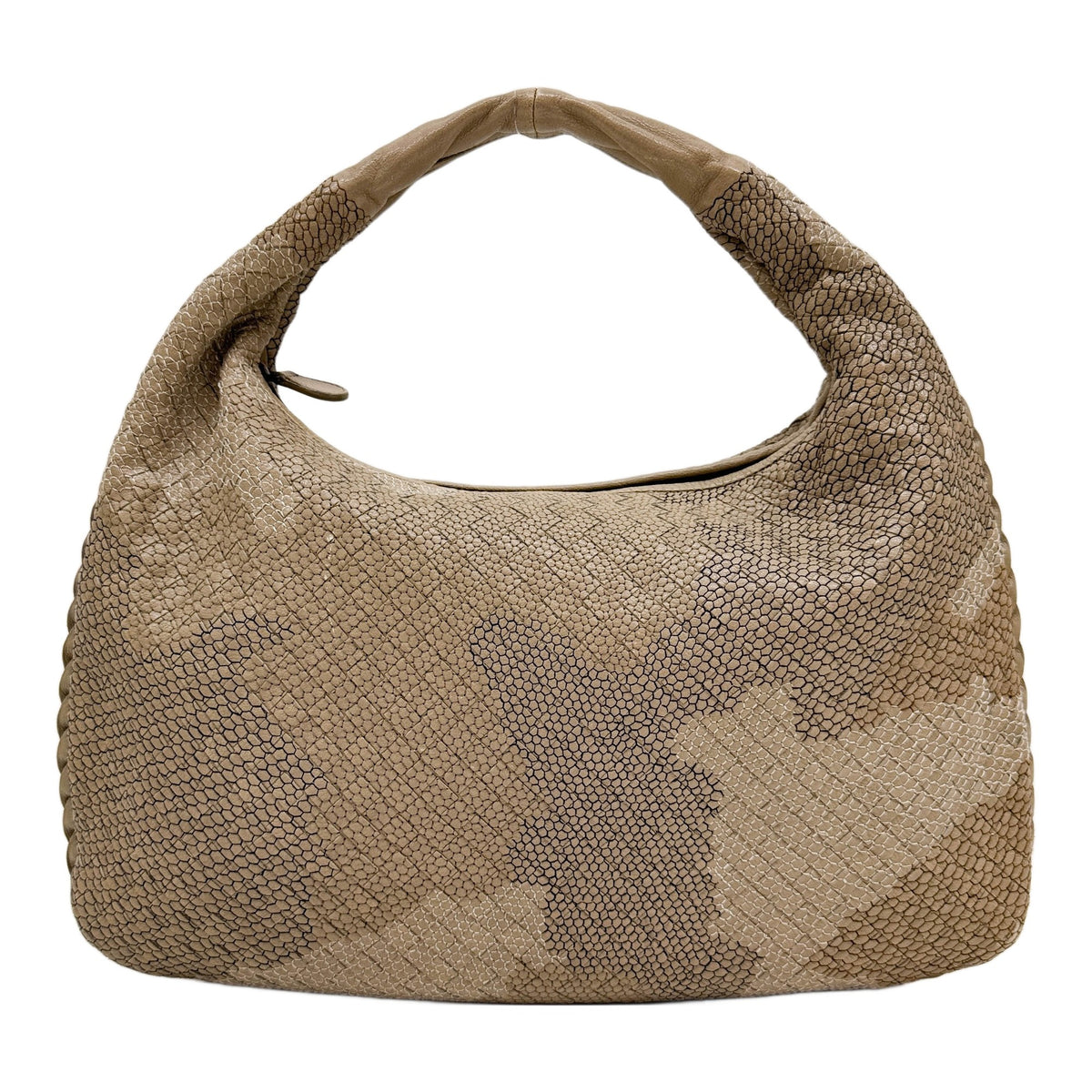 Veneta Intrecciato Safari Camouflage Beige Python Embossed Leather Shoulder Bag