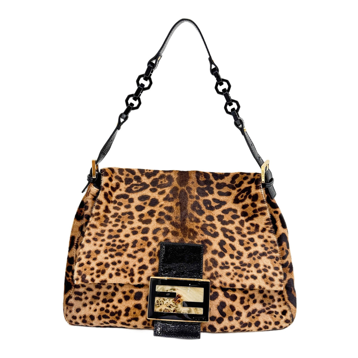 Big Mamma Baguette Leopard Print Pony Hair Shoulder Bag