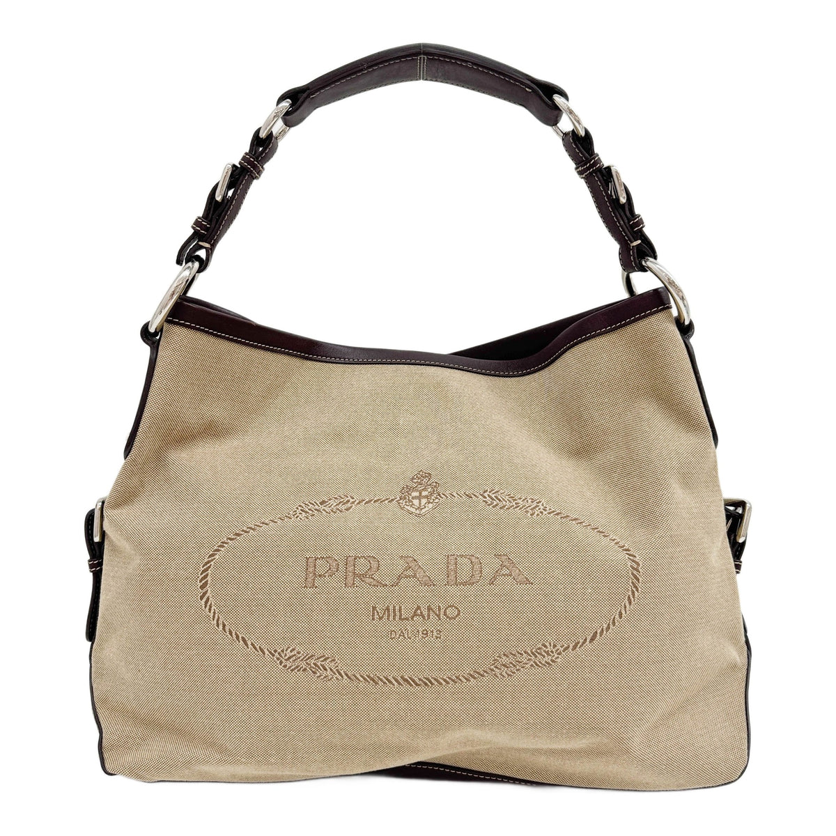 Light Brown Jacquard Canvas Hobo Shoulder Bag