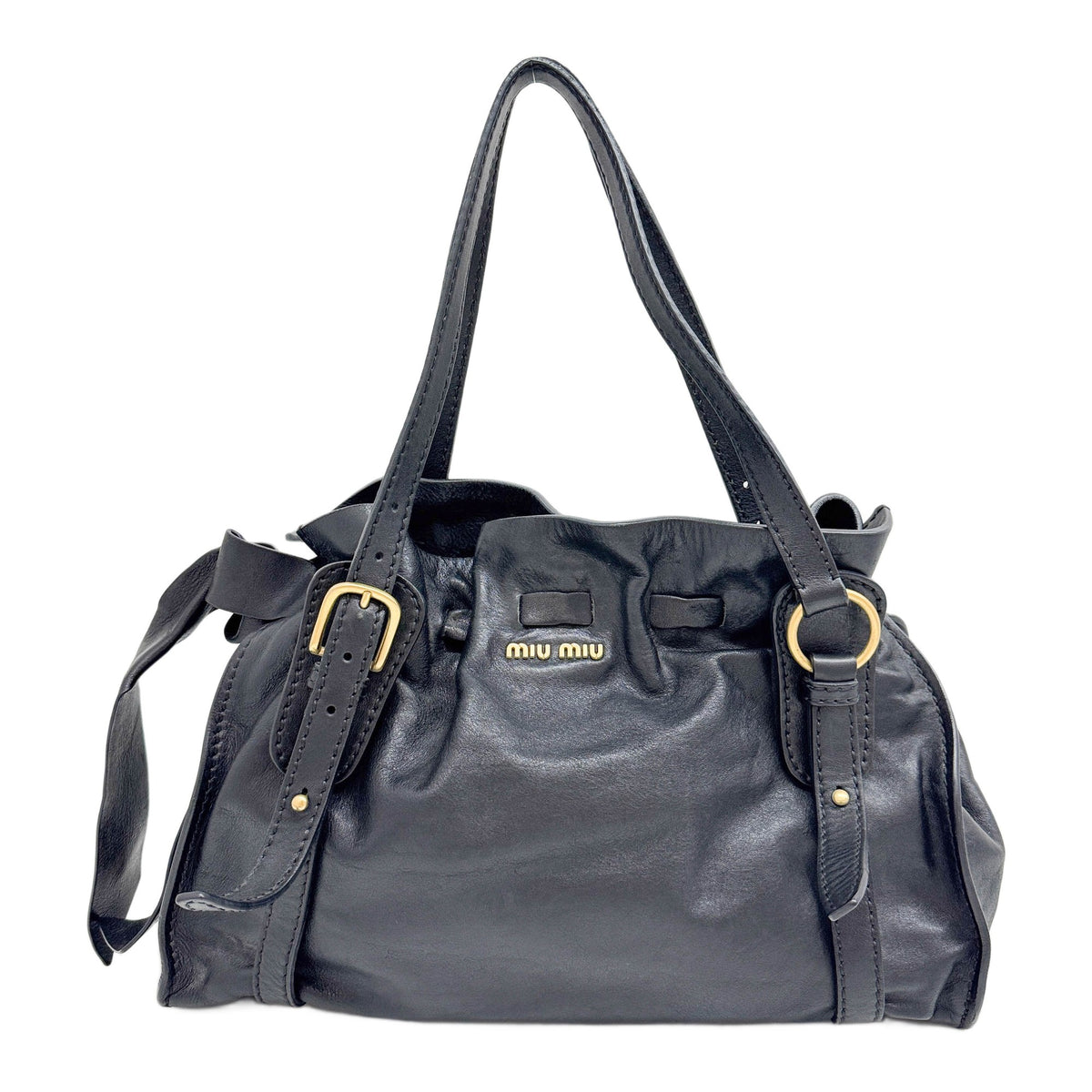 Vitello Lux Bow Black Leather Shoulder Bag