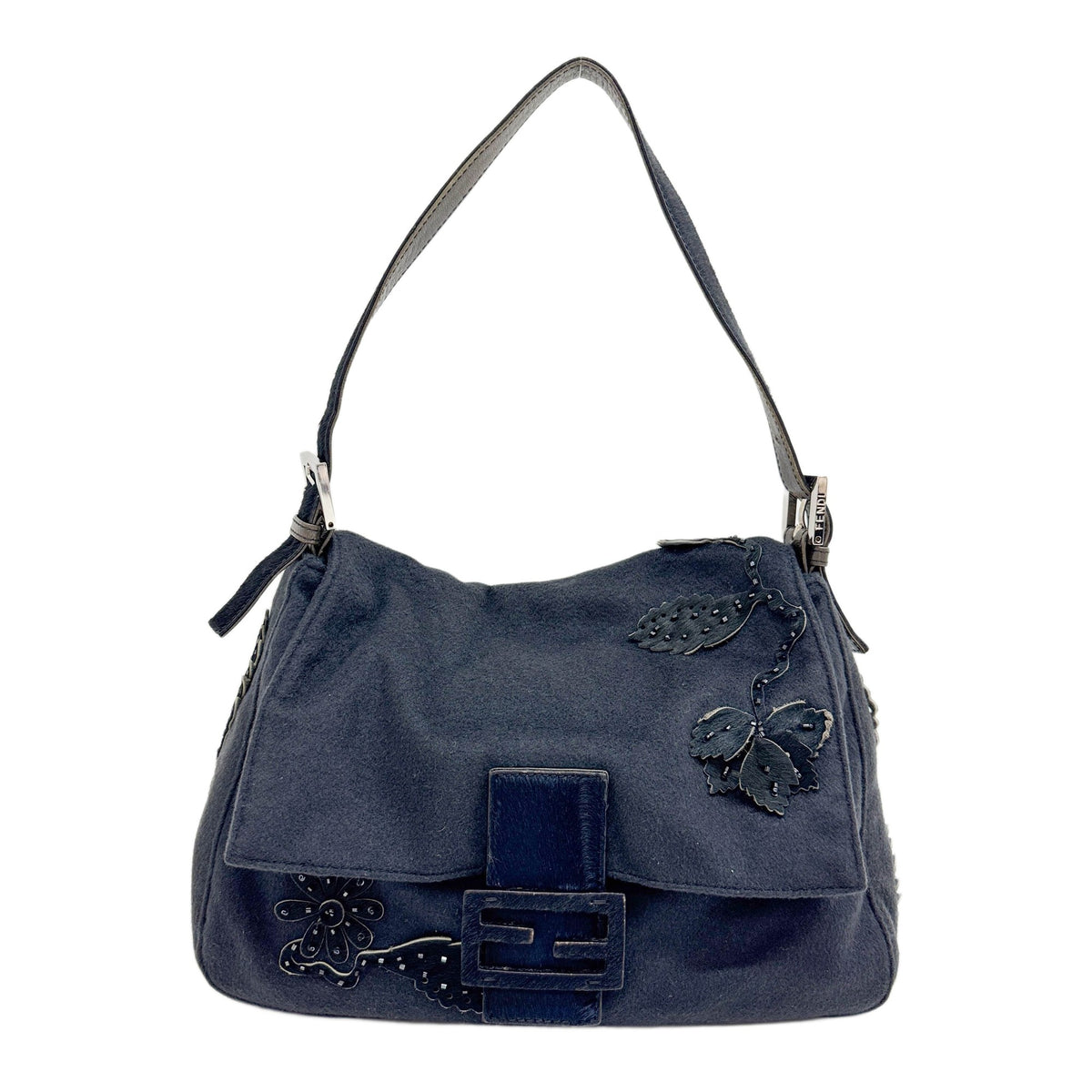Mamma Baguette Pony Hair Trim Black Cashmere Pony Shoulder Bag