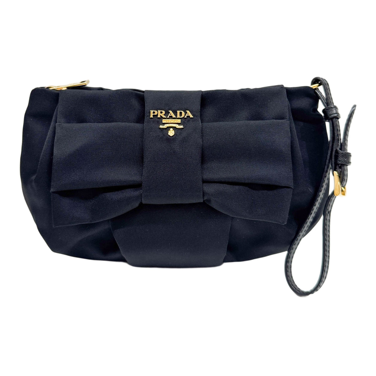 Black Nylon Bow Wristlet Pouch