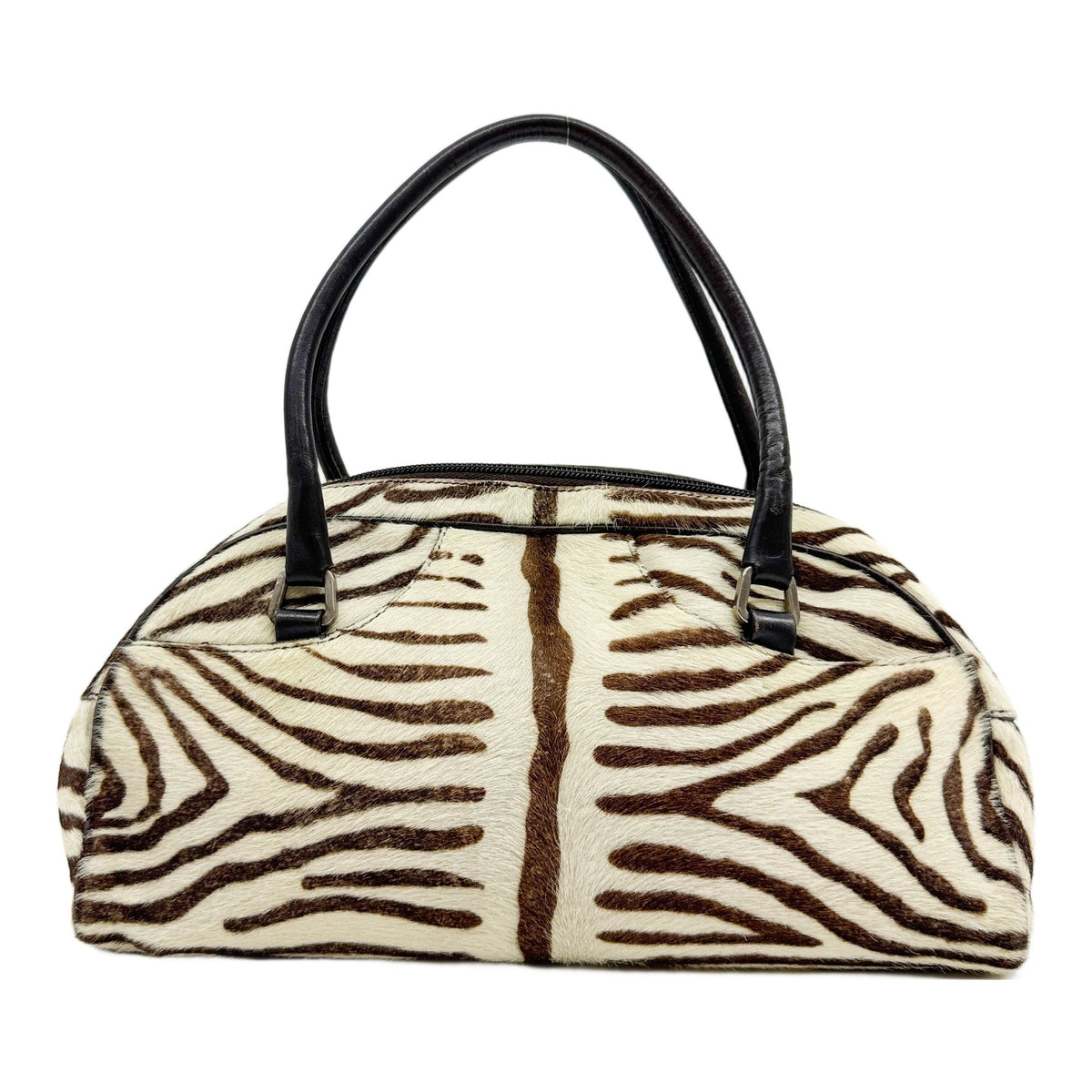 Small Boston Brown Zebra Print Pony Hair Hand Bag