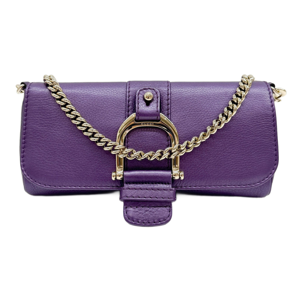 Greenwich Purple Leather and Silver Hardware Clutch Bag with Detachable Chain Strap