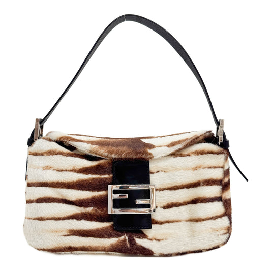 Baguette Brown Pony Hair Zebra Print Shoulder Bag