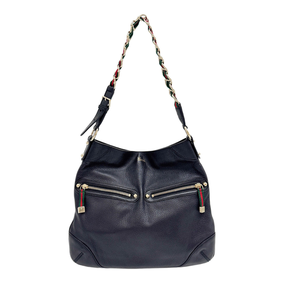 Princy Web Chain Black Leather Shoulder Bag